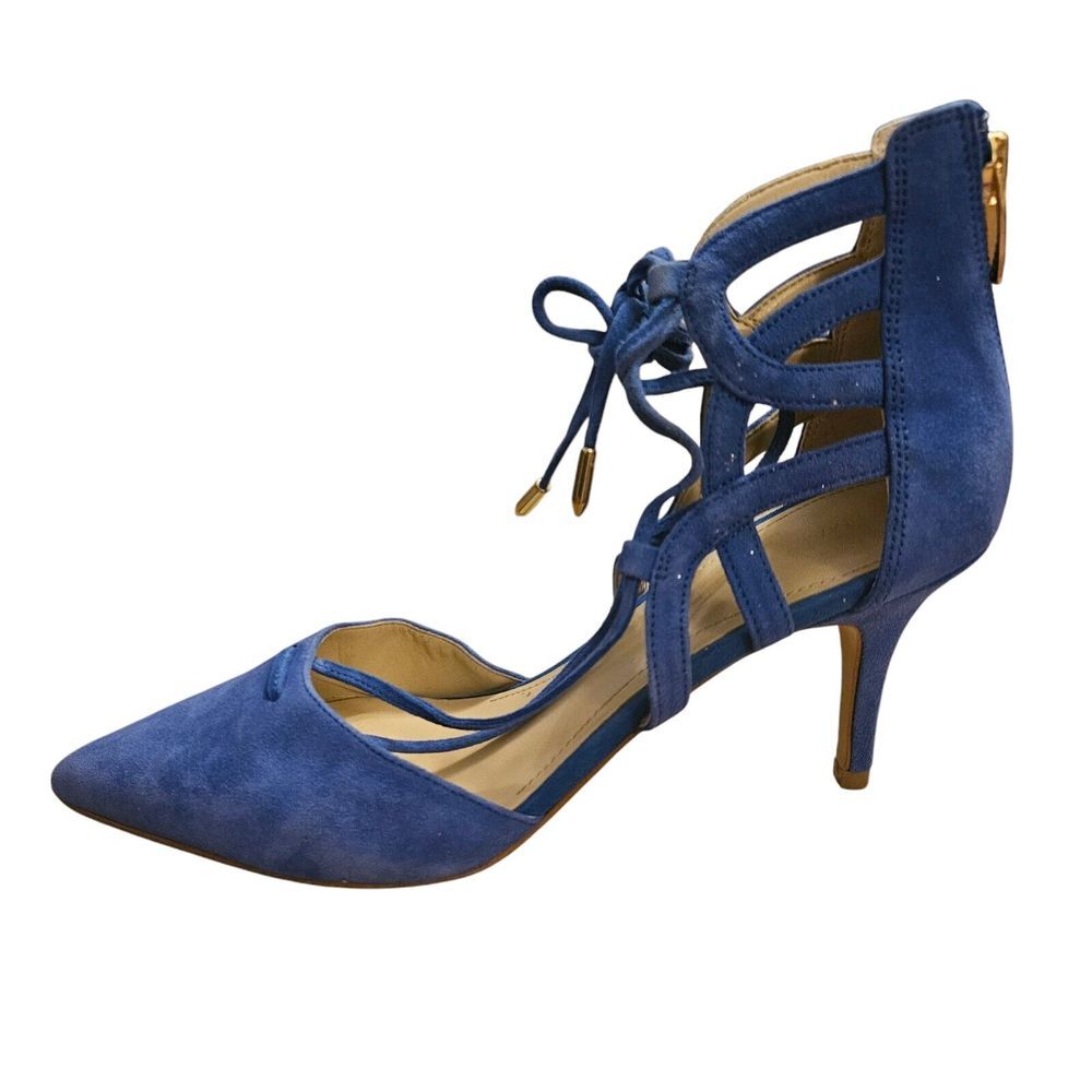 MARC FISHER Lace Up Truthe Blue Suede Closed Toe‎ Pumps Heels Womens Size 7.5